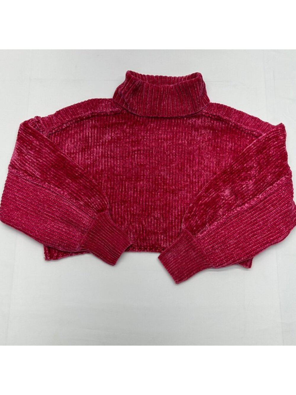AltarD State Pink Chenille Cropped Turtleneck Sweater S Cozy Plush Knit Ribbed D
